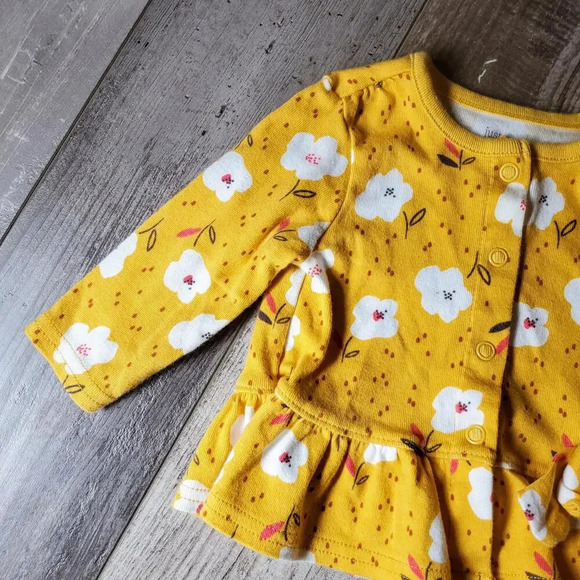 Cat & Jack & Carter's Yellow Gauze Ruffle Romper w/ Floral Cardigan Sweater 0-3M - Picture 8 of 12